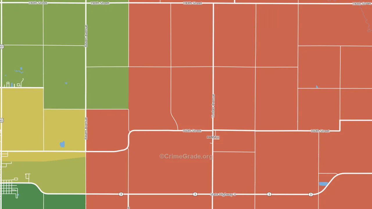 Hansell, IA Map of Theft Rates