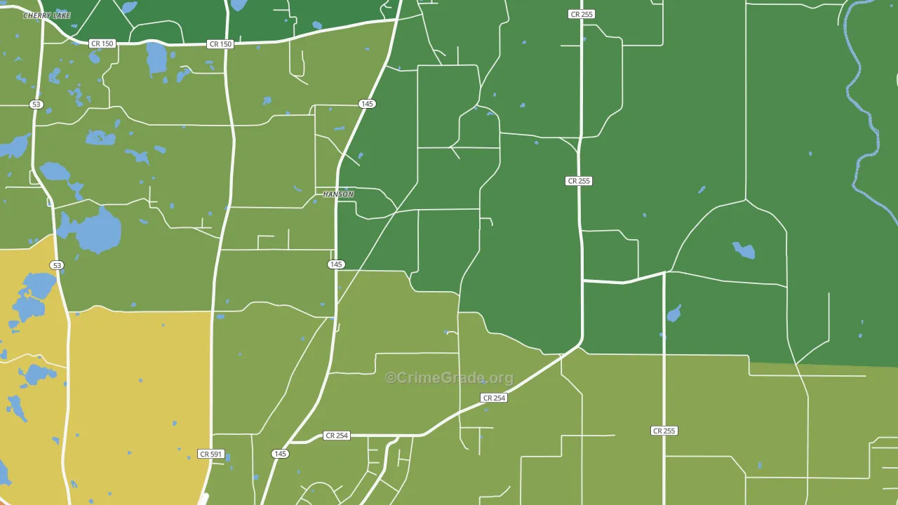Hanson, FL Map of Theft Rates