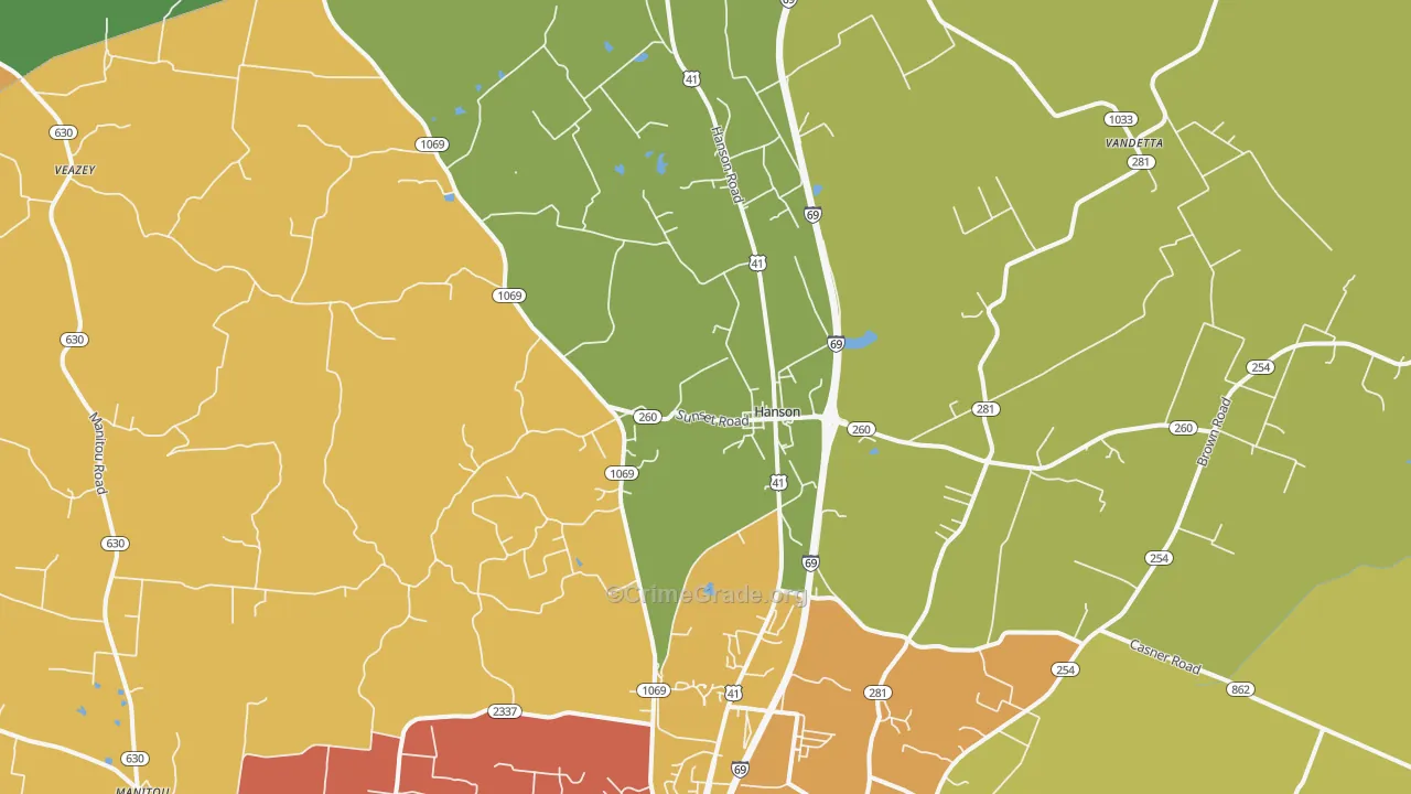 Hanson, KY Map of Theft Rates