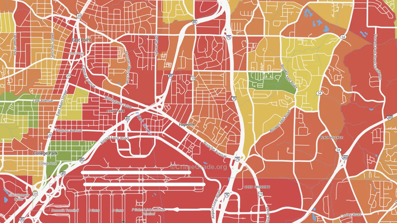 Hapeville, GA Map of Theft Rates