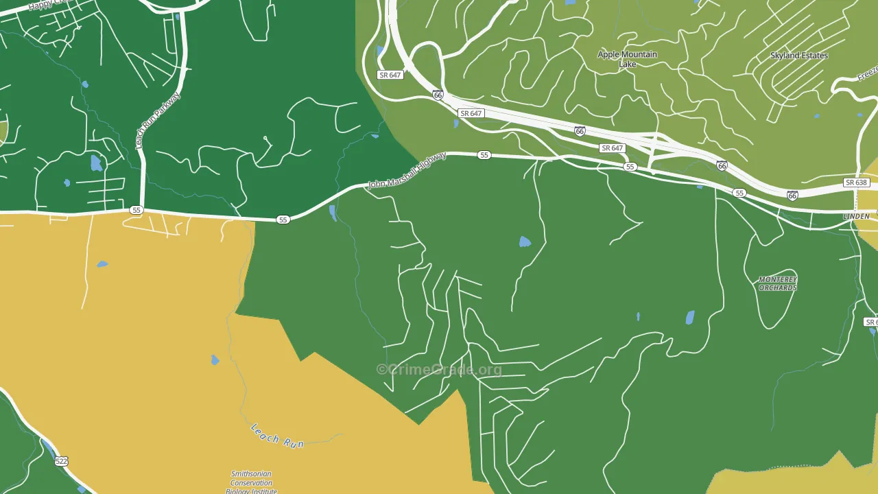 Happy Creek, VA Map of Theft Rates