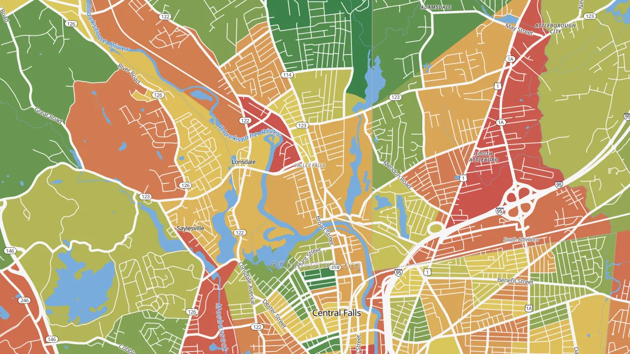 Happy Hollow, Valley Falls, RI Map of Theft Rates