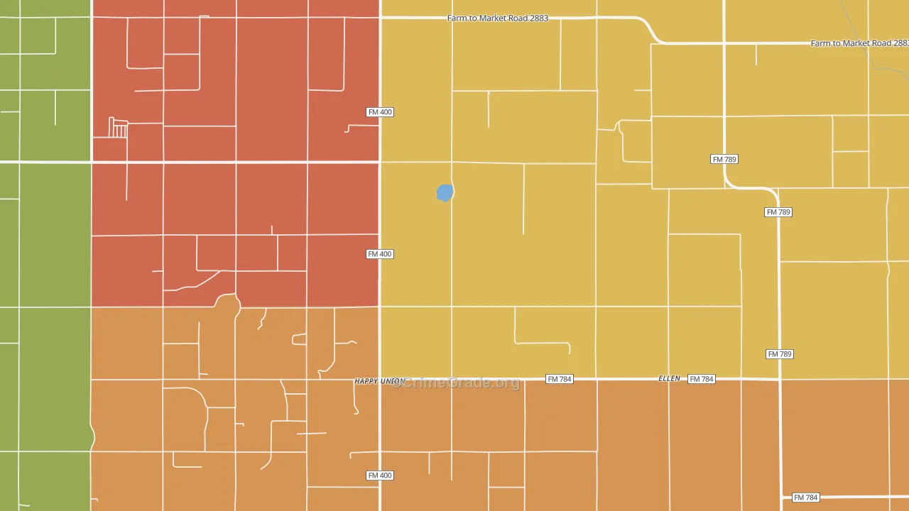 Happy Union, TX Map of Theft Rates