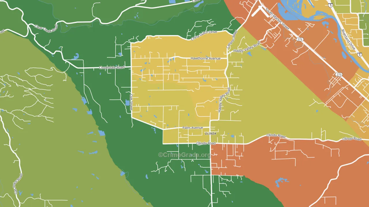 Happy Valley, Anderson, CA Map of Theft Rates