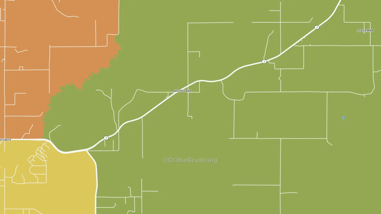 Happyland, OK Map of Theft Rates