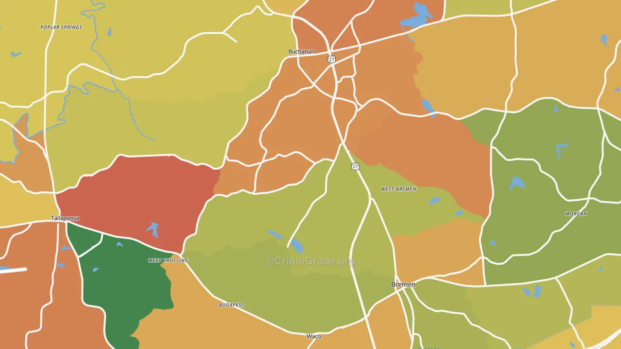 Haralson County, GA Map of Theft Rates