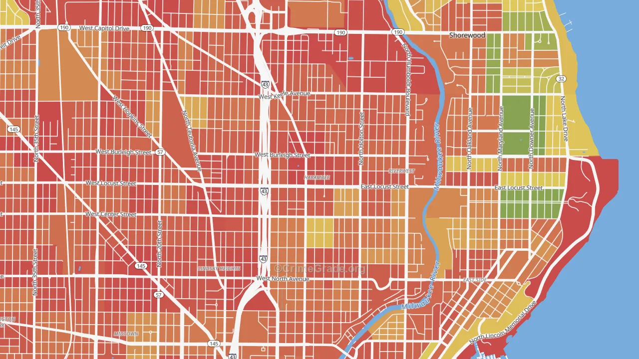 Harambee, Milwaukee, WI Map of Theft Rates