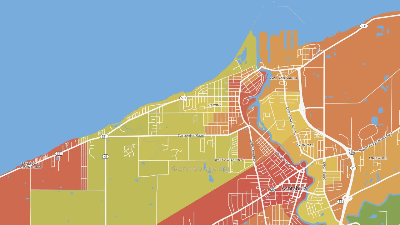 Harbor, Ashtabula, OH Map of Theft Rates