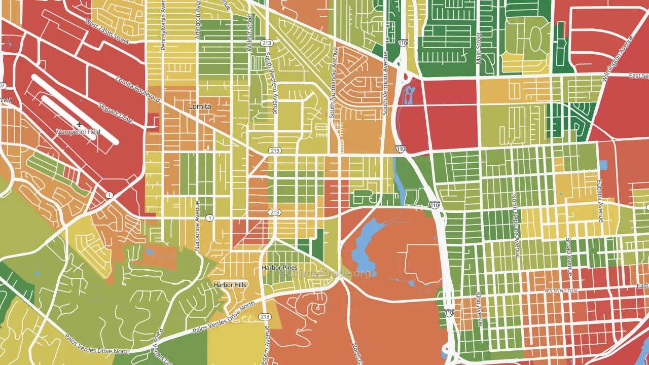 Harbor City, CA Map of Theft Rates
