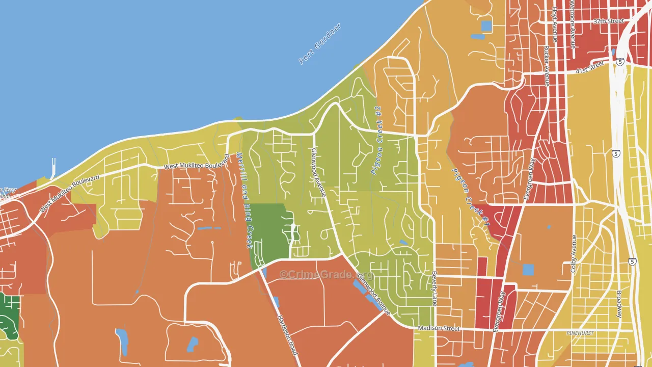 Harborview-Seahurst-Glenhaven, Everett, WA Map of Theft Rates