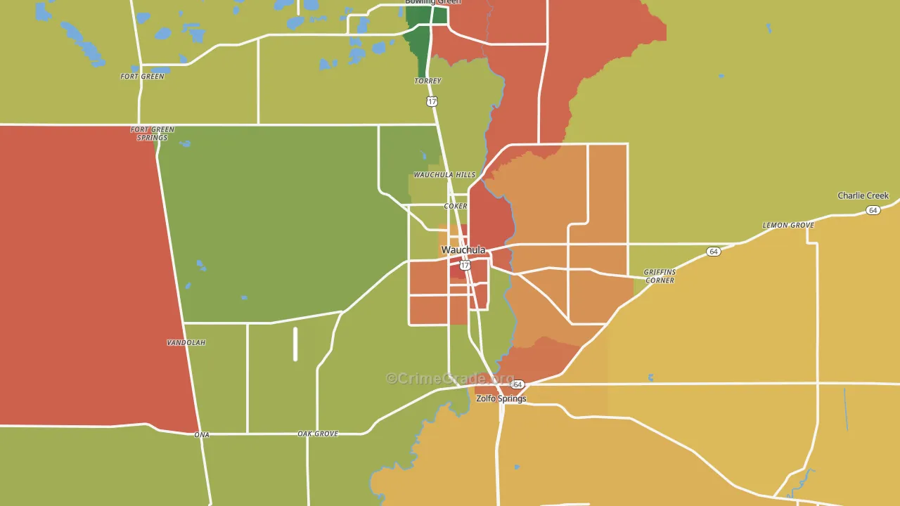 Hardee County, FL Map of Theft Rates