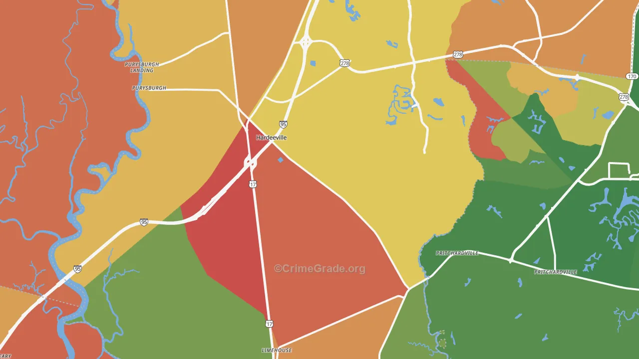 Hardeeville, SC Map of Theft Rates