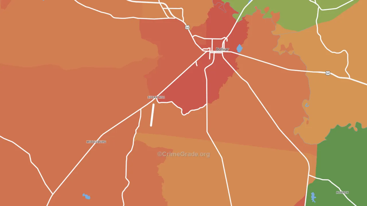 Hardeman County, TN Map of Theft Rates