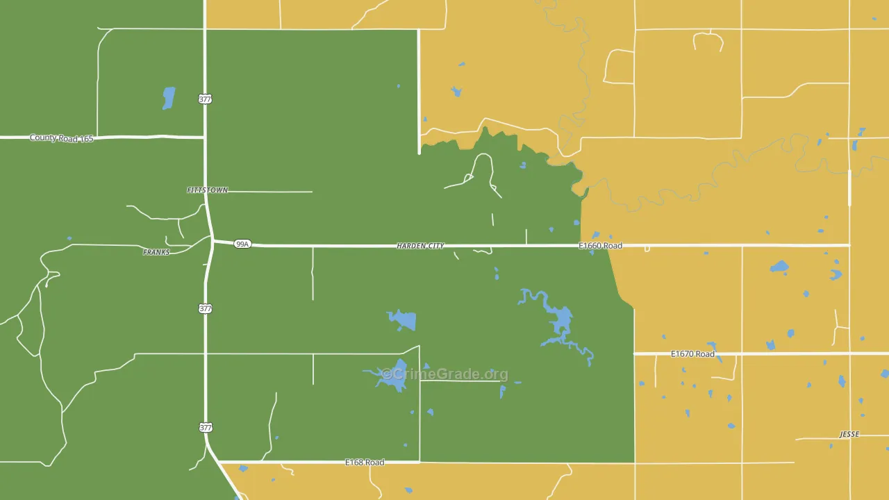 Harden City, OK Map of Theft Rates