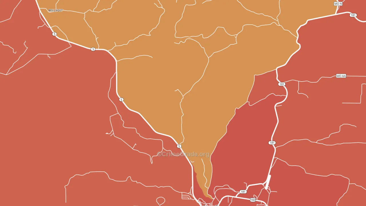 Hardenville, MO Map of Theft Rates