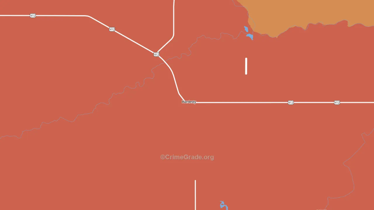 Hardesty, OK Map of Theft Rates
