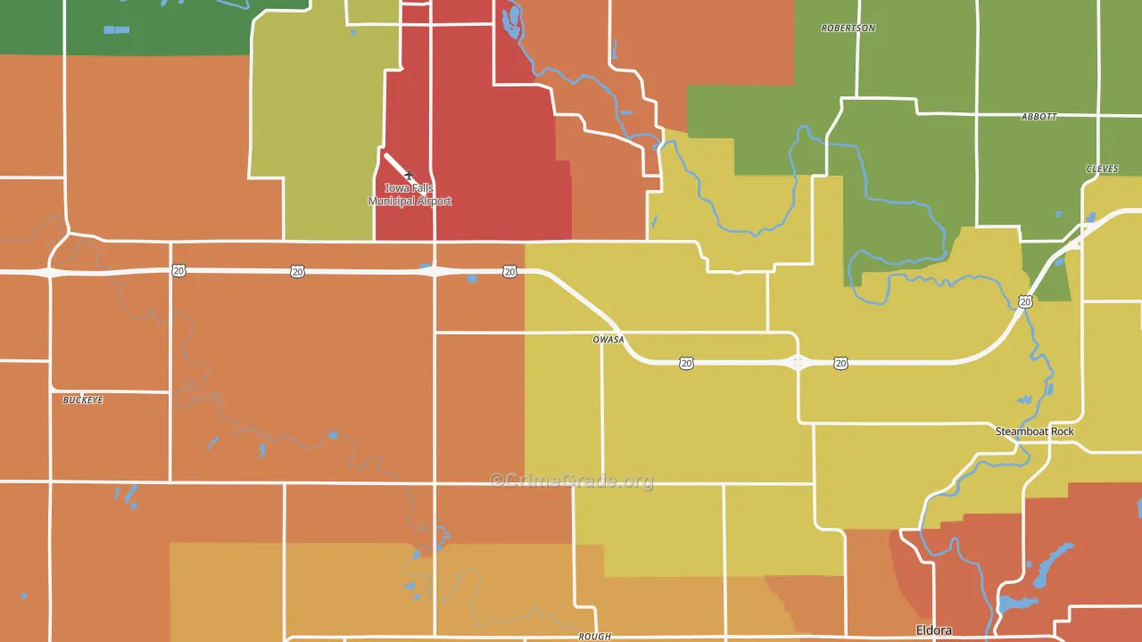 Hardin County, IA Map of Theft Rates