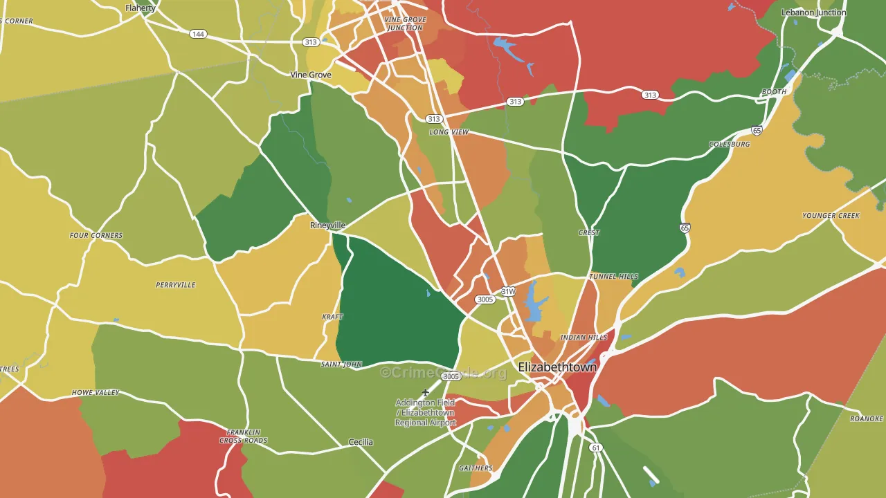 Hardin County, KY Map of Theft Rates