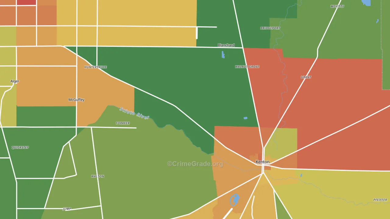 Hardin County, OH Map of Theft Rates