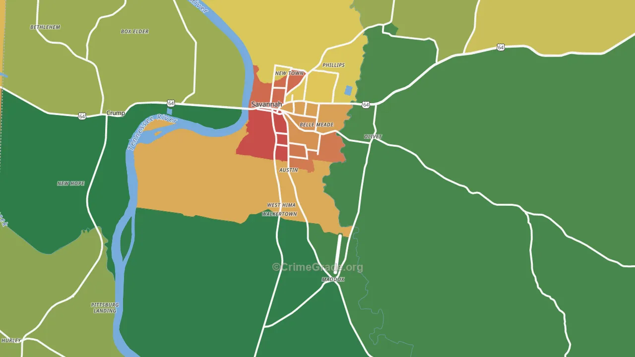 Hardin County, TN Map of Theft Rates