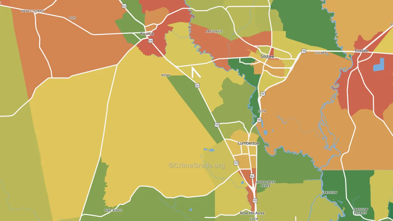 Hardin County, TX Map of Theft Rates