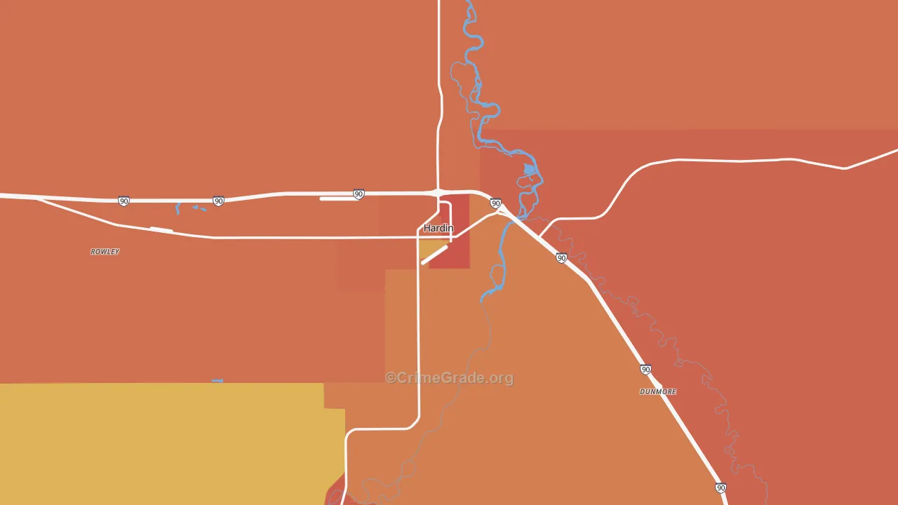 Hardin, MT Map of Theft Rates