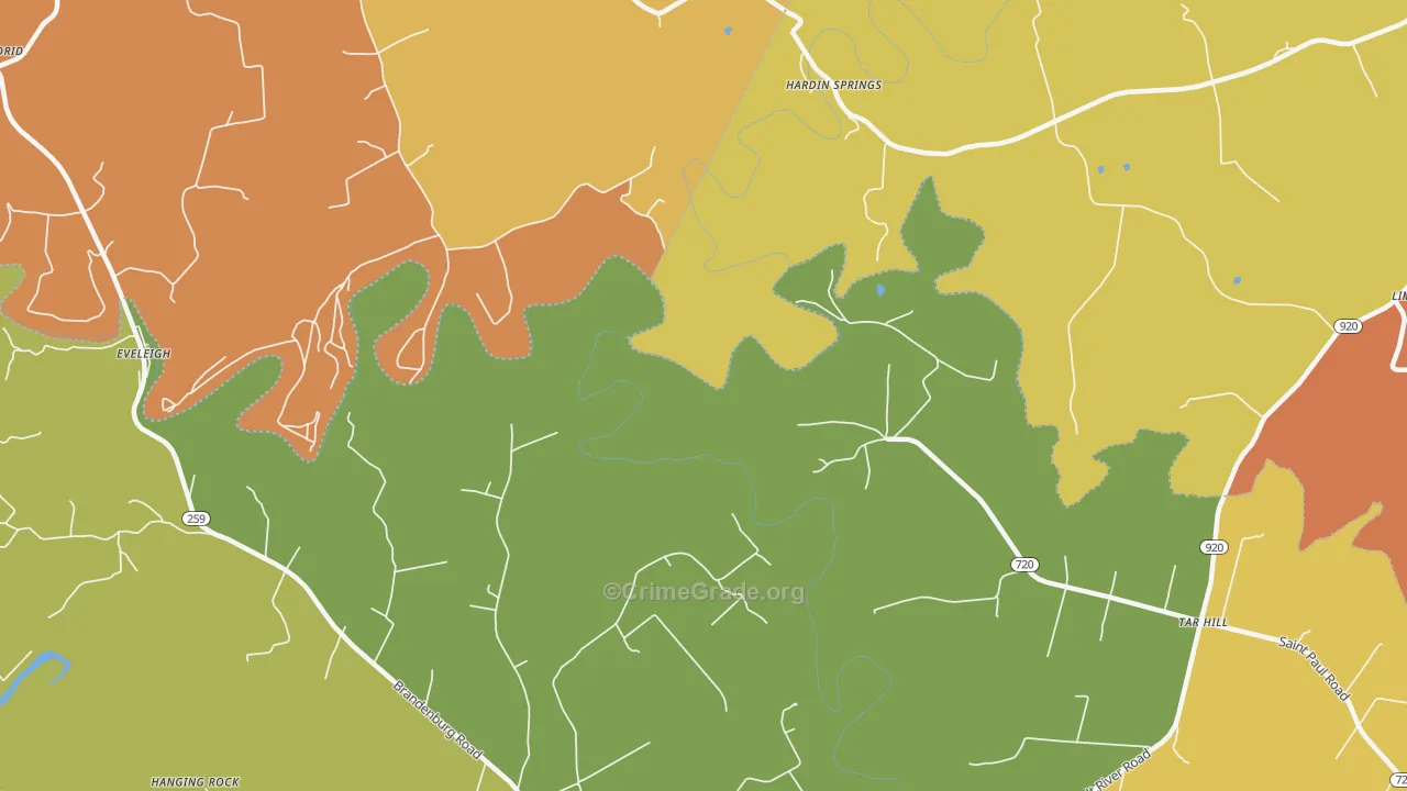 Hardin Springs, KY Map of Theft Rates
