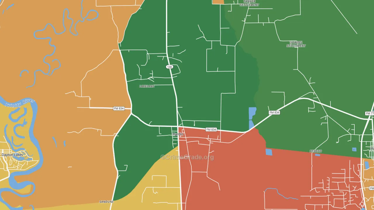Hardin, TX Map of Theft Rates