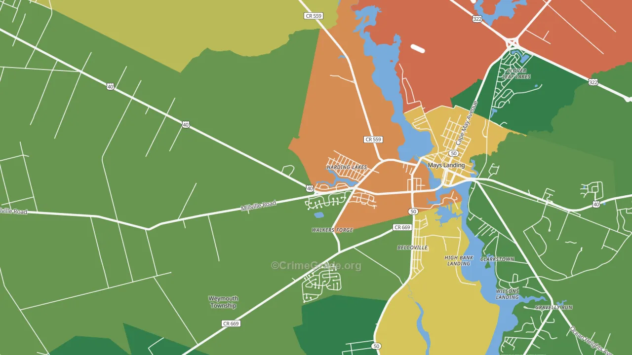 Harding Lakes, NJ Map of Theft Rates