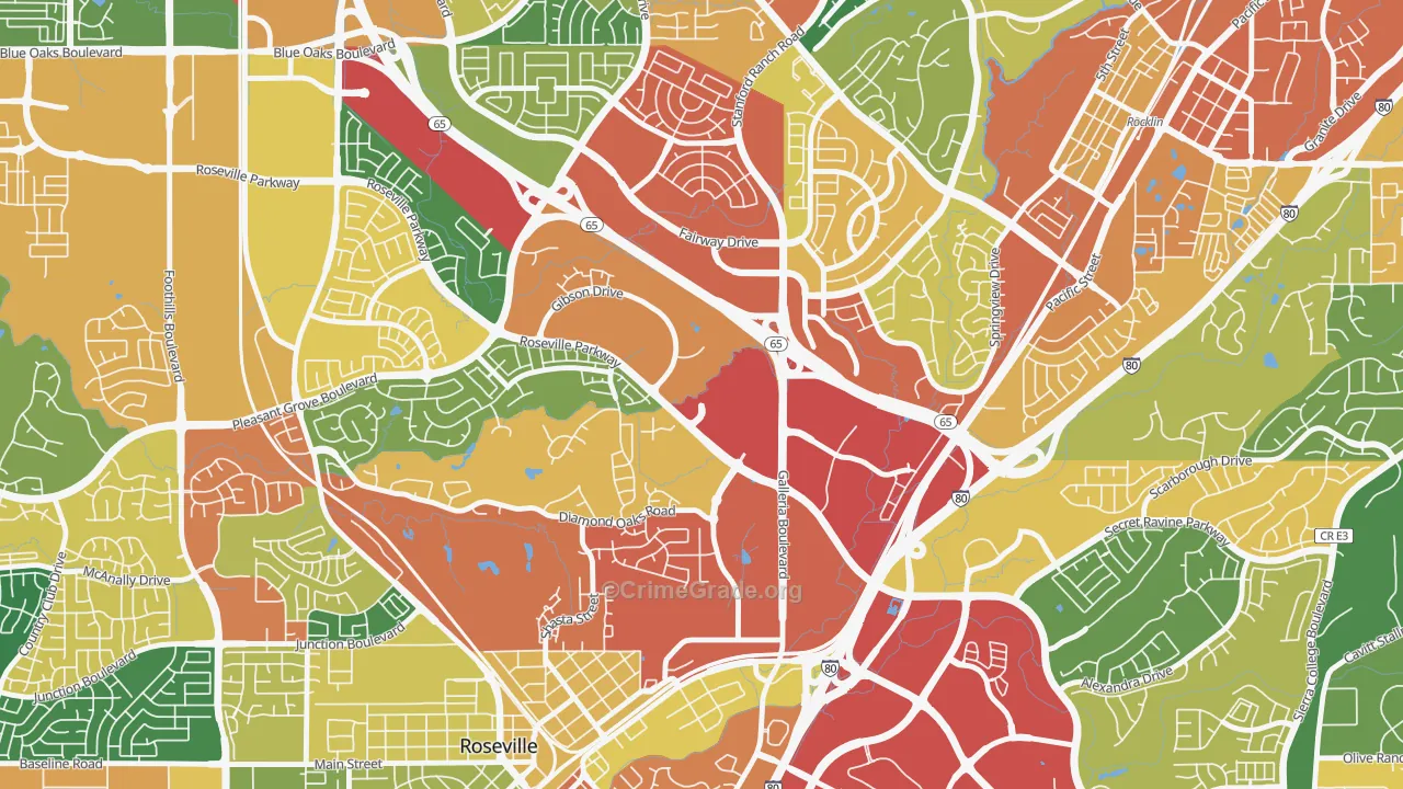 Harding, Roseville, CA Map of Theft Rates