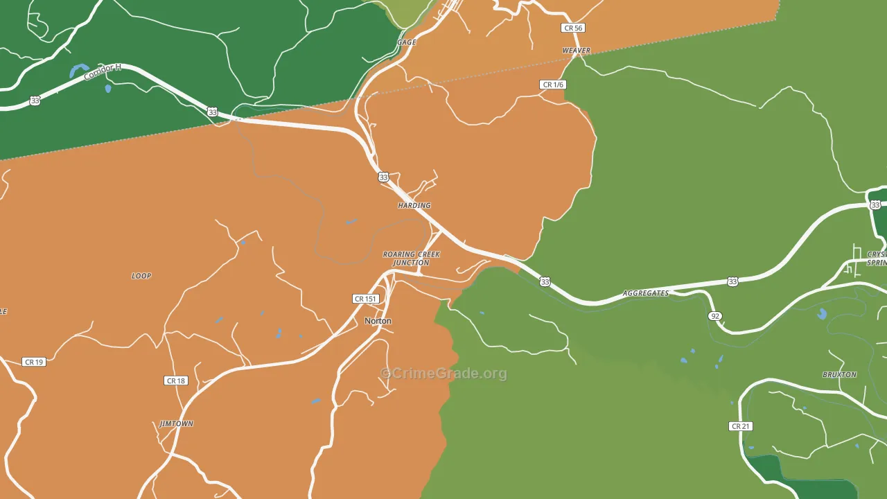 Harding, WV Map of Theft Rates