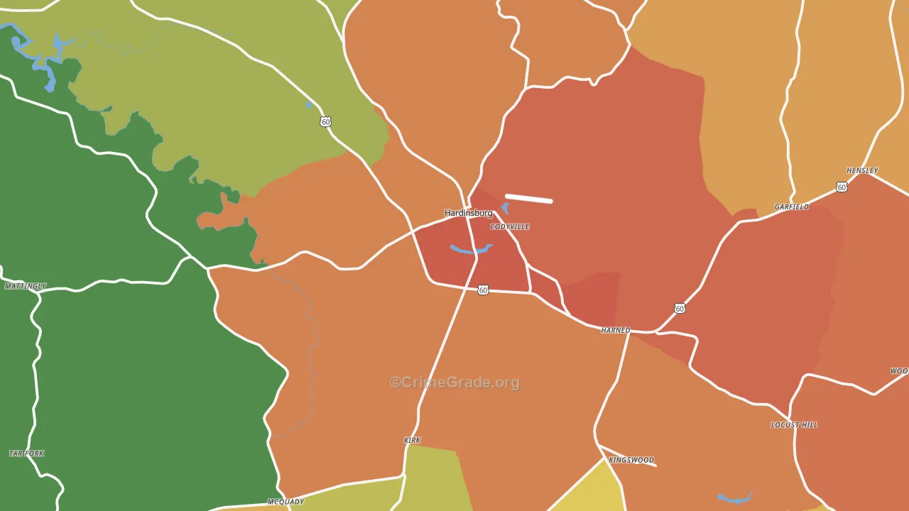 Hardinsburg, KY Map of Theft Rates