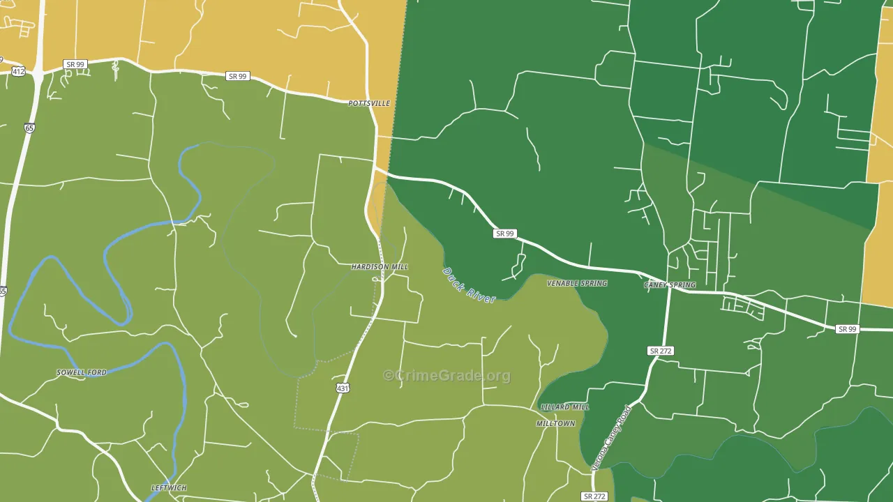 Hardison Mill, TN Map of Theft Rates