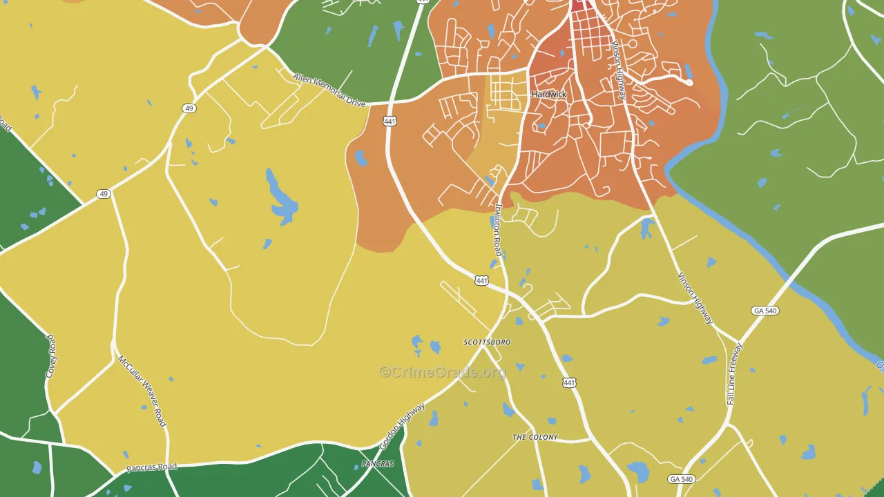 Hardwick, GA Map of Theft Rates