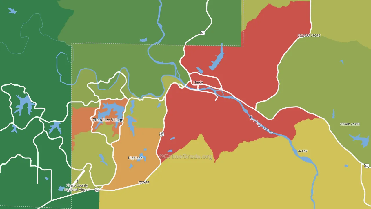 Hardy, AR Map of Theft Rates