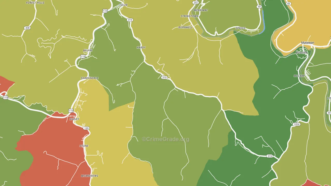 Hardy, KY Map of Theft Rates