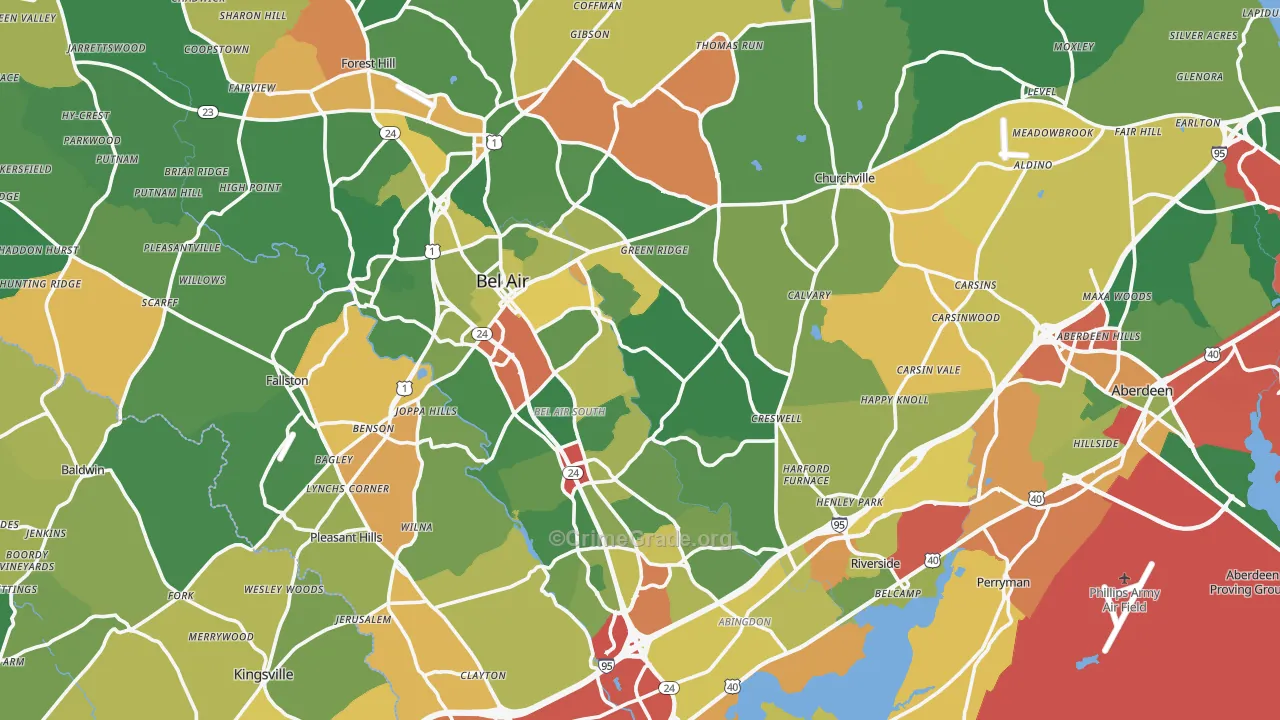 Harford County, MD Map of Theft Rates