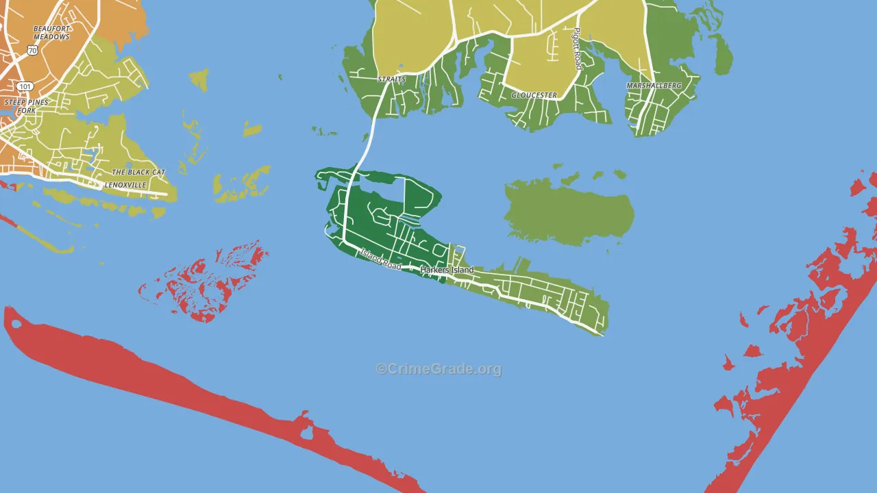 Harkers Island, NC Map of Theft Rates