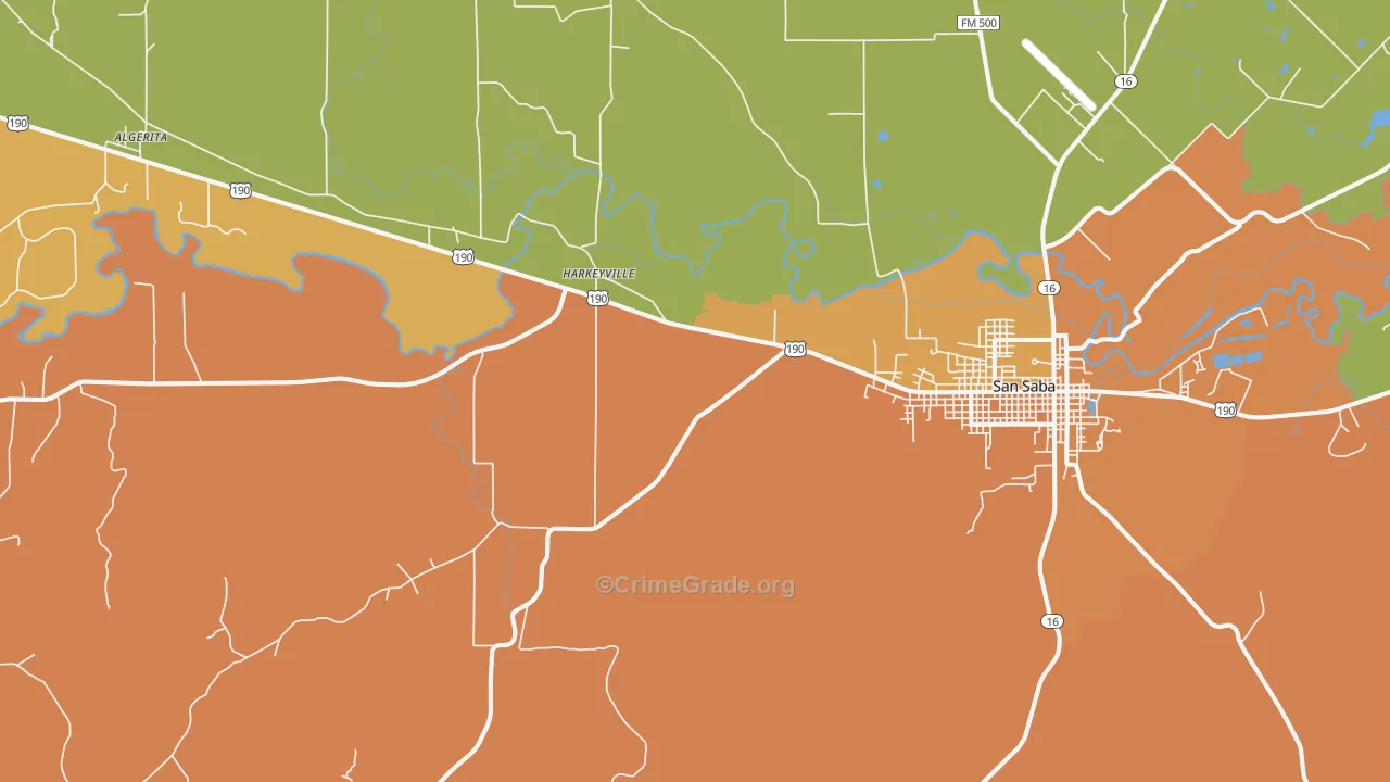 Harkeyville, TX Map of Theft Rates
