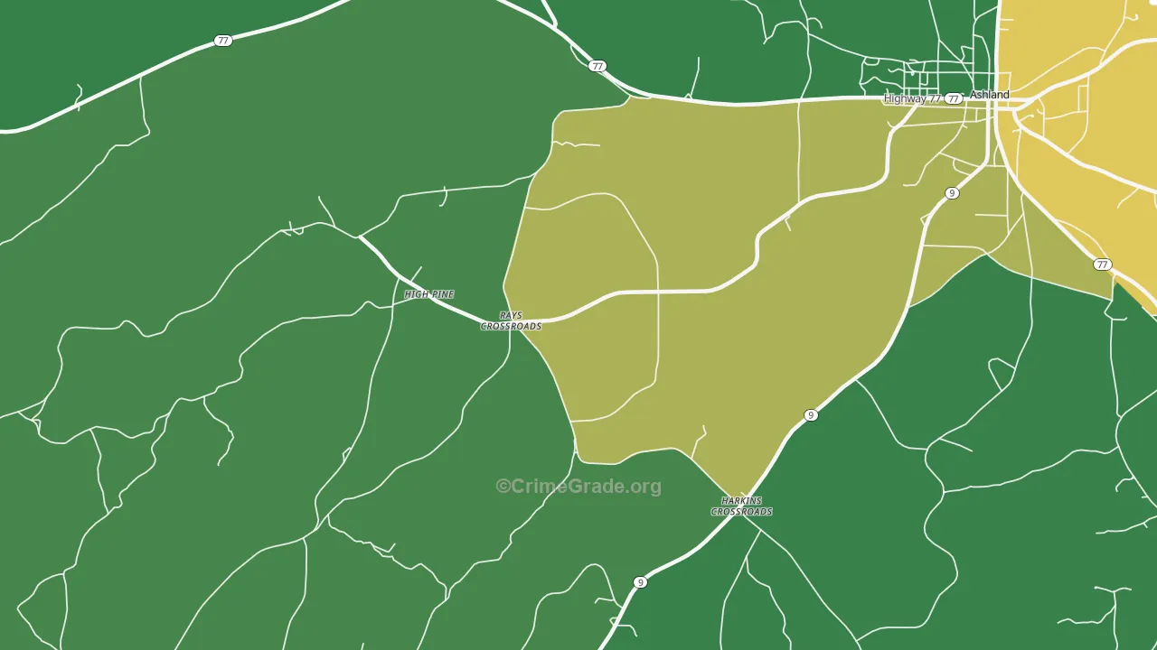 Harkins Crossroads, AL Map of Theft Rates