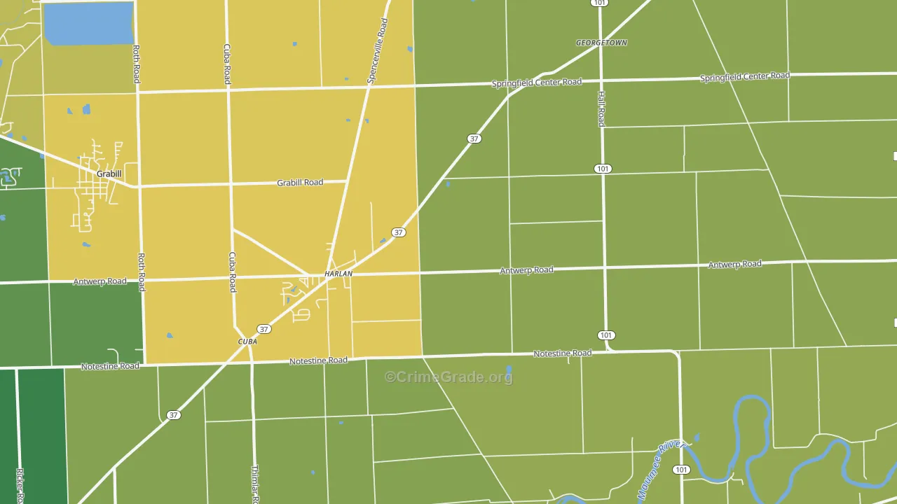 Harlan, IN Map of Theft Rates