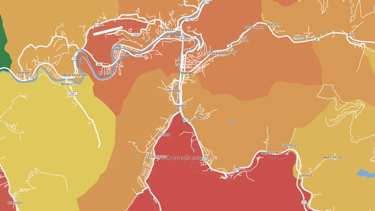 Harlan, KY Map of Theft Rates