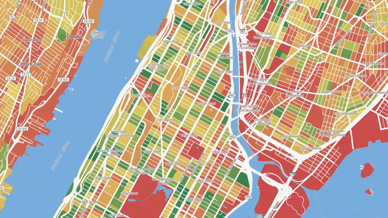 Harlem, Manhattan, NY Map of Theft Rates