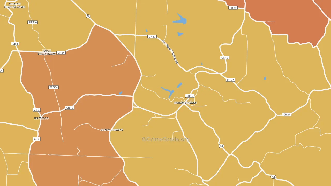 Harlem Springs, OH Map of Theft Rates