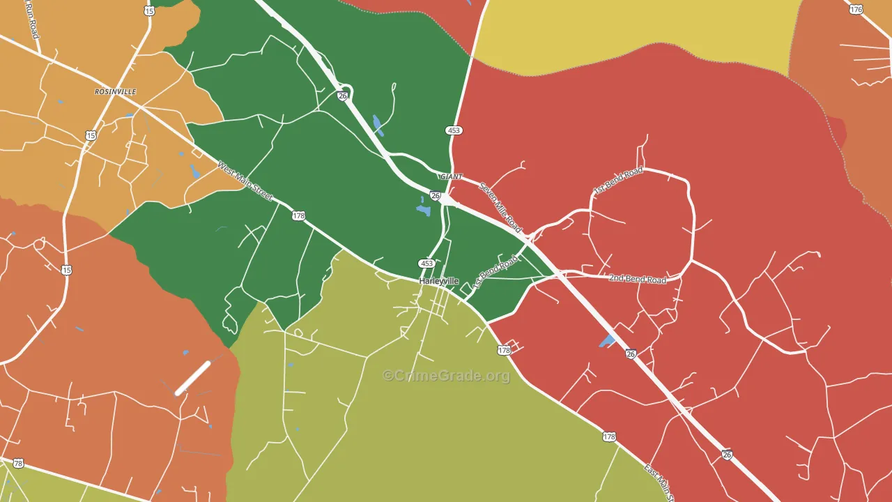 Harleyville, SC Map of Theft Rates