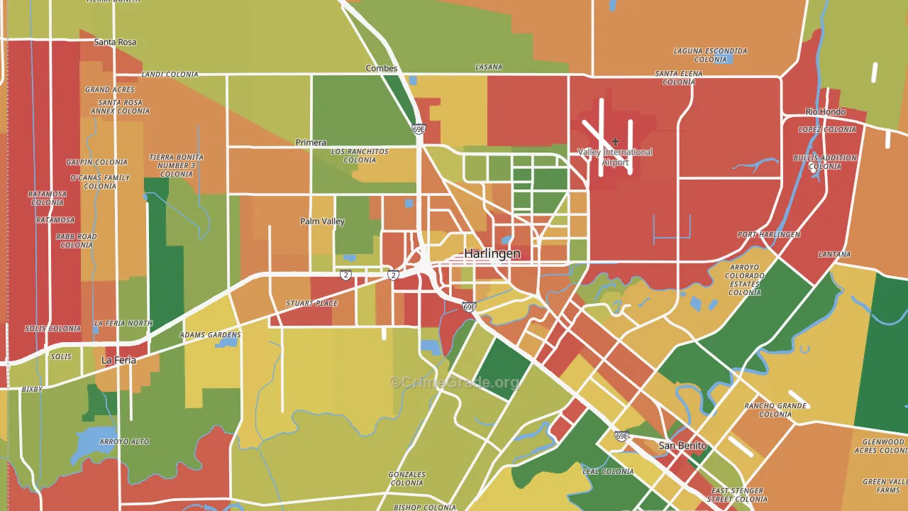 Harlingen, TX Map of Theft Rates