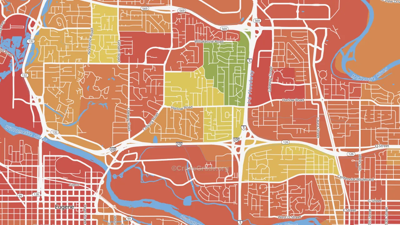 Harlow, Eugene, OR Map of Theft Rates