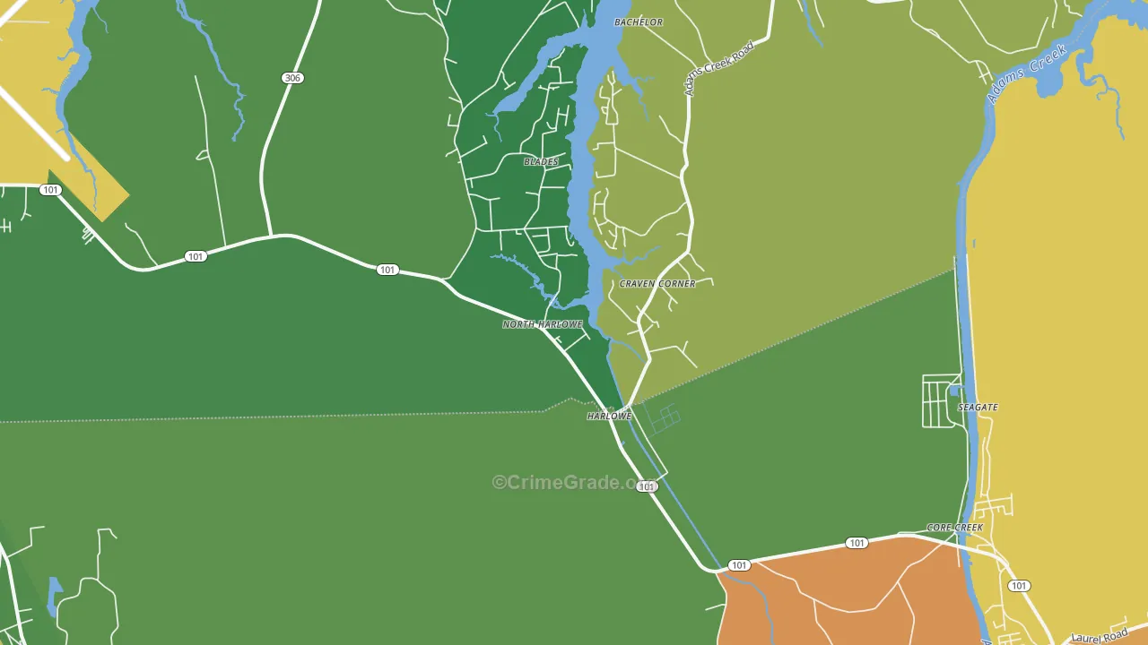 Harlowe, NC Map of Theft Rates