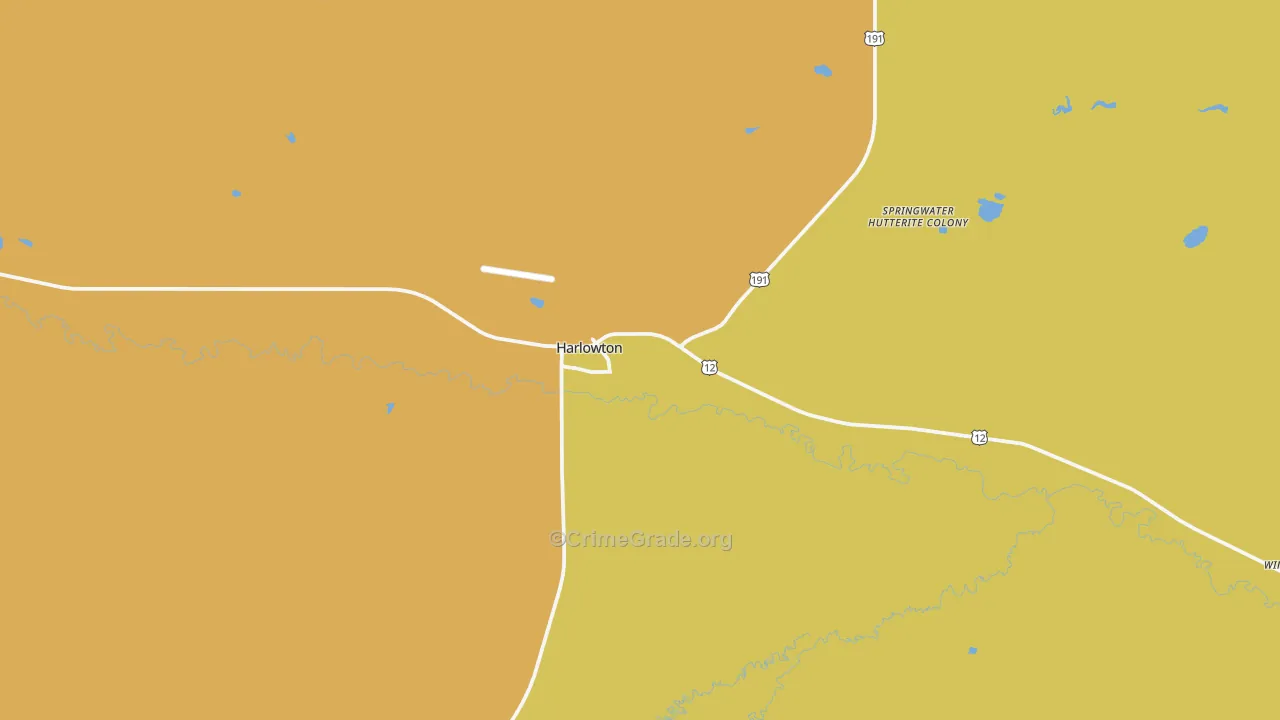 Harlowton, MT Map of Theft Rates