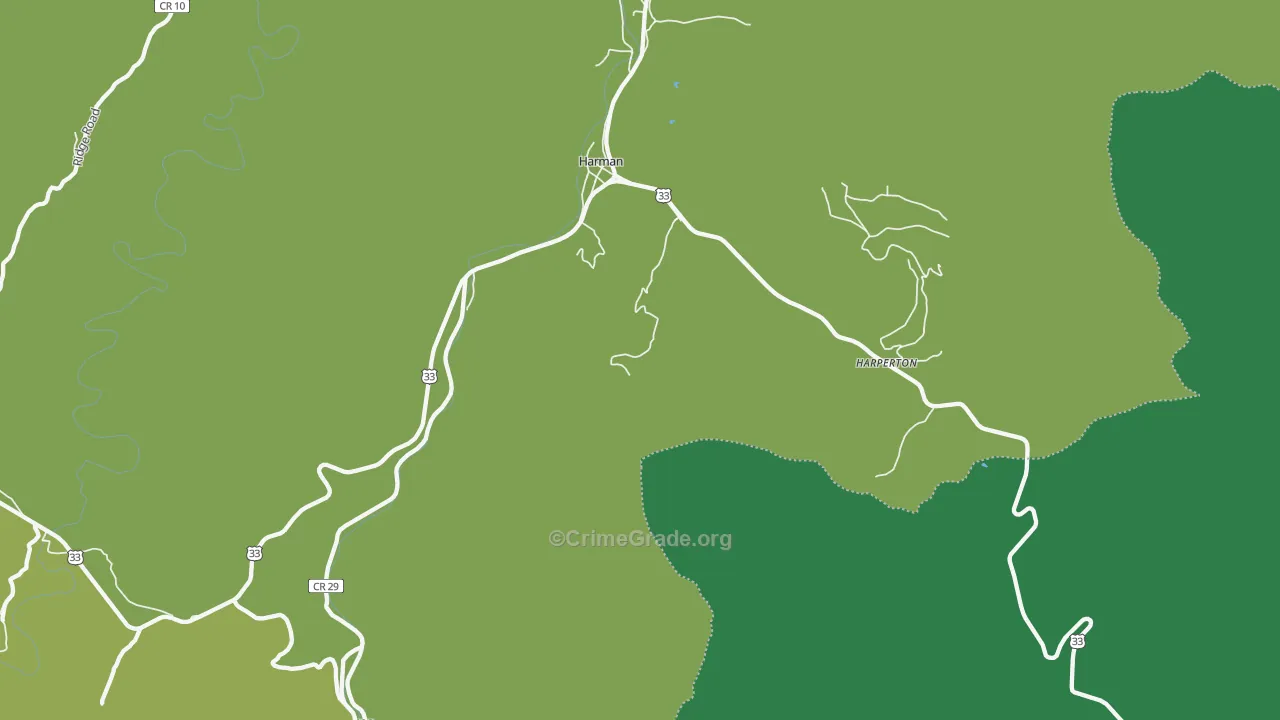 Harman, WV Map of Theft Rates